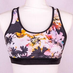 Energy Zone Size Medium Padded Floral Print & Black Racerback Sports Bra